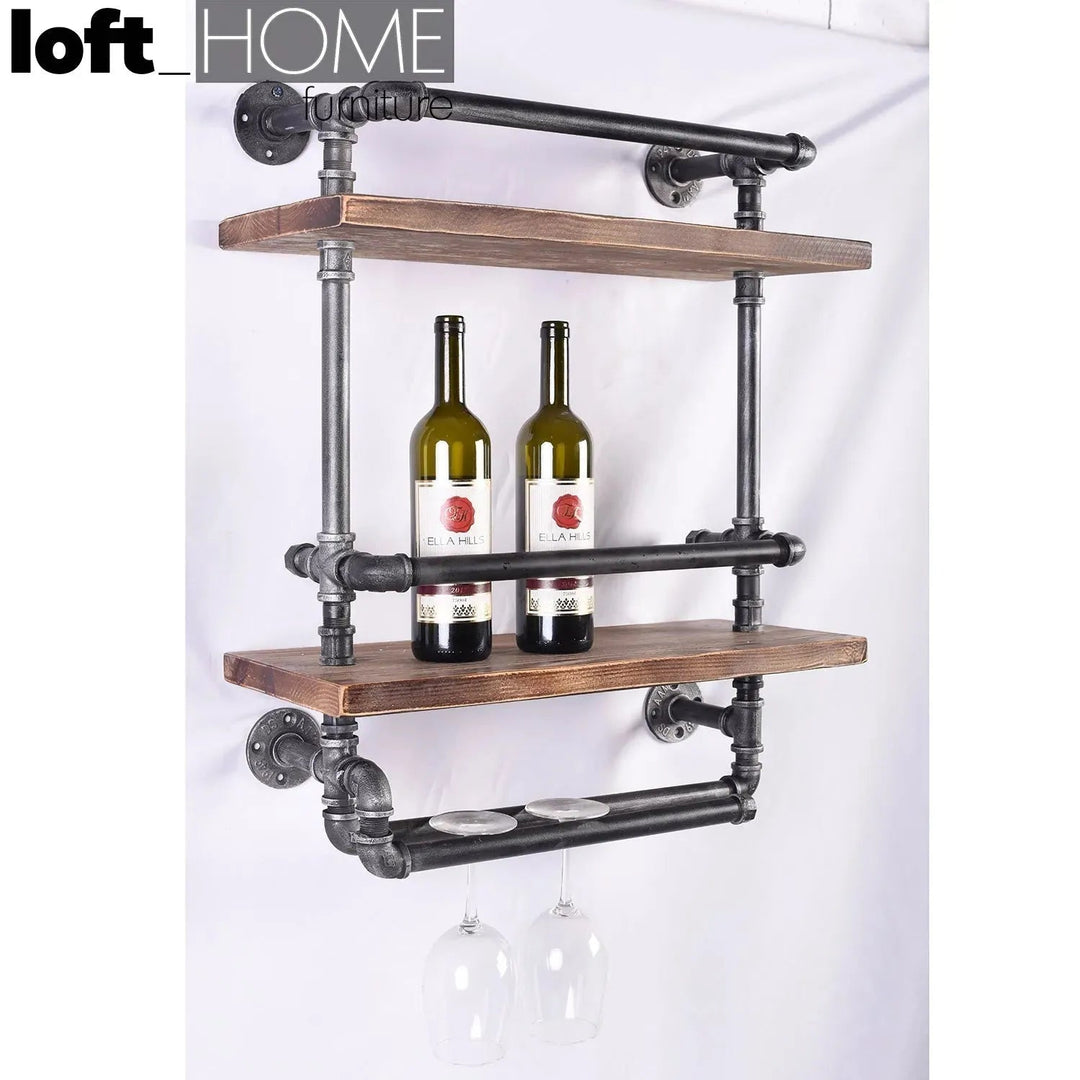 Industrial Wood Wall Shelf PIPE WINE