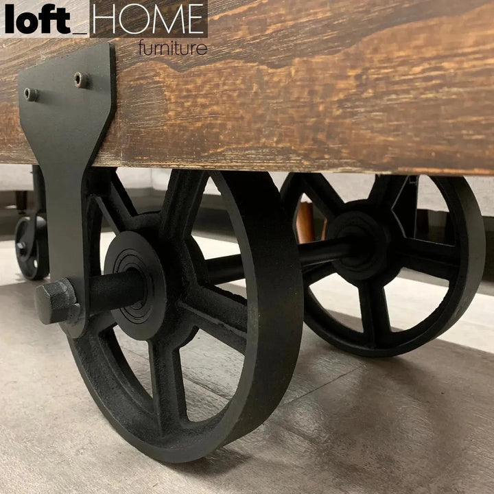 Industrial Wood Wheel Coffee Table INDUSTRIAL
