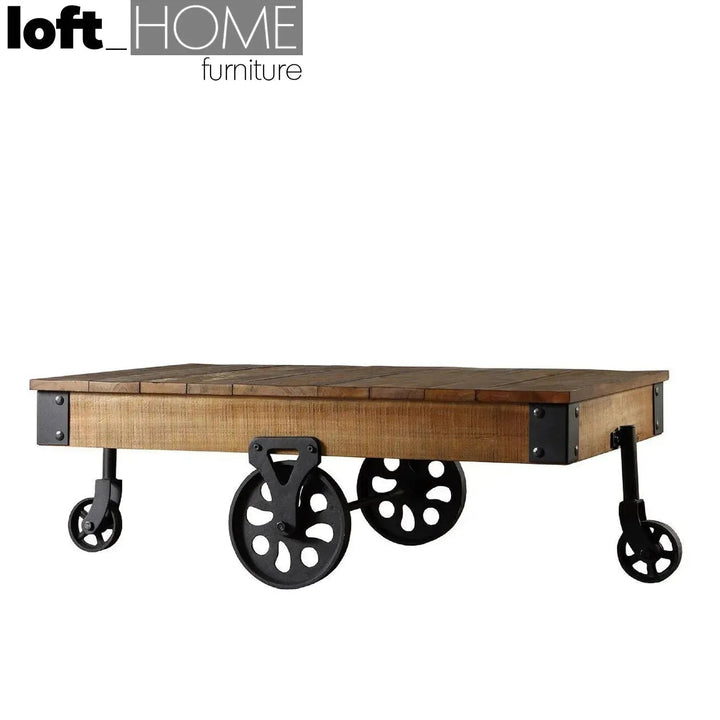 Industrial Wood Wheel Coffee Table INDUSTRIAL