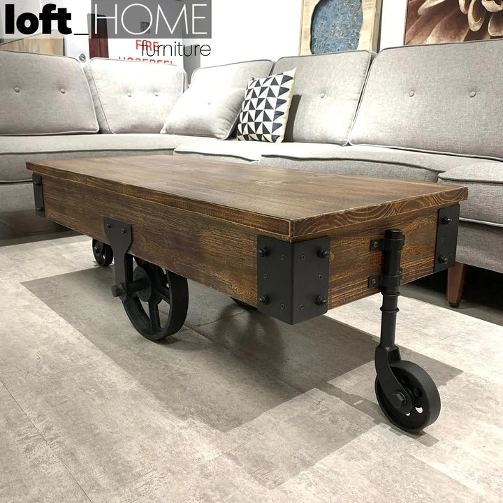 Industrial Wood Wheel Coffee Table INDUSTRIAL