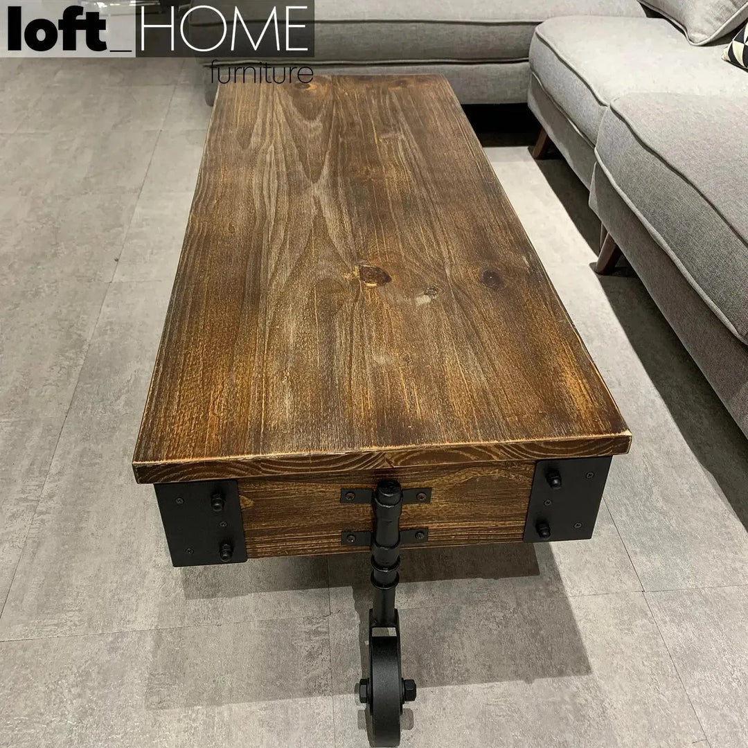 Industrial Wood Wheel Coffee Table INDUSTRIAL