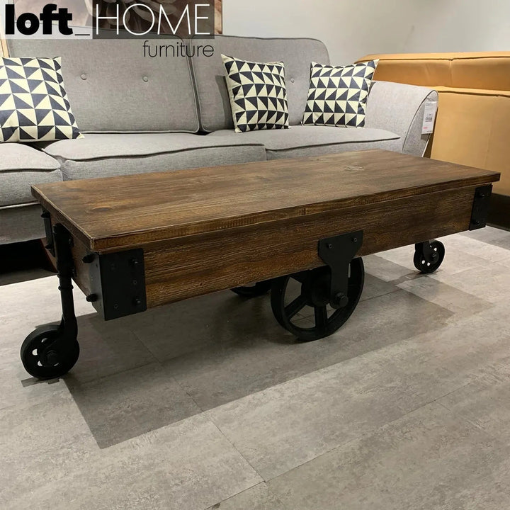 Industrial Wood Wheel Coffee Table INDUSTRIAL