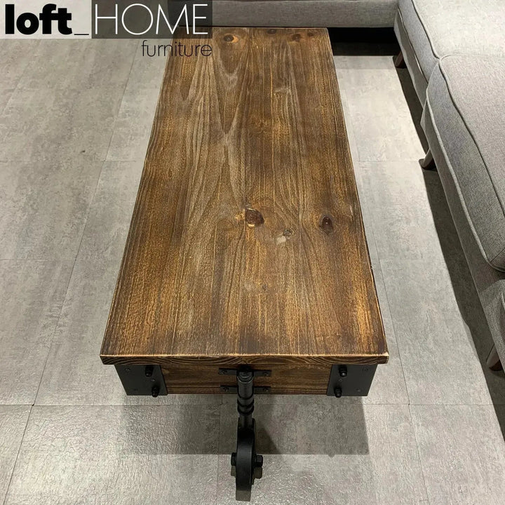Industrial Wood Wheel Coffee Table INDUSTRIAL