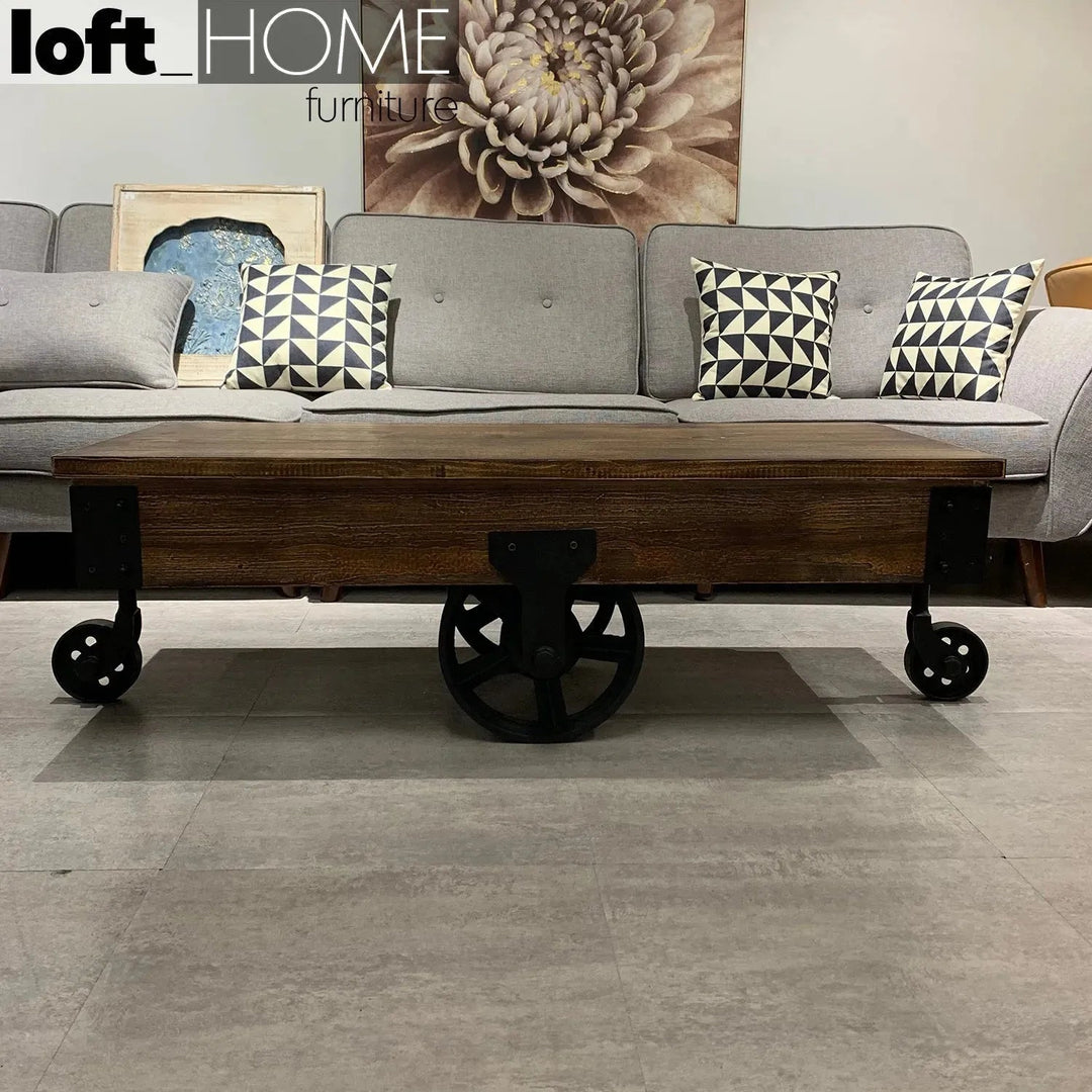 Industrial Wood Wheel Coffee Table INDUSTRIAL