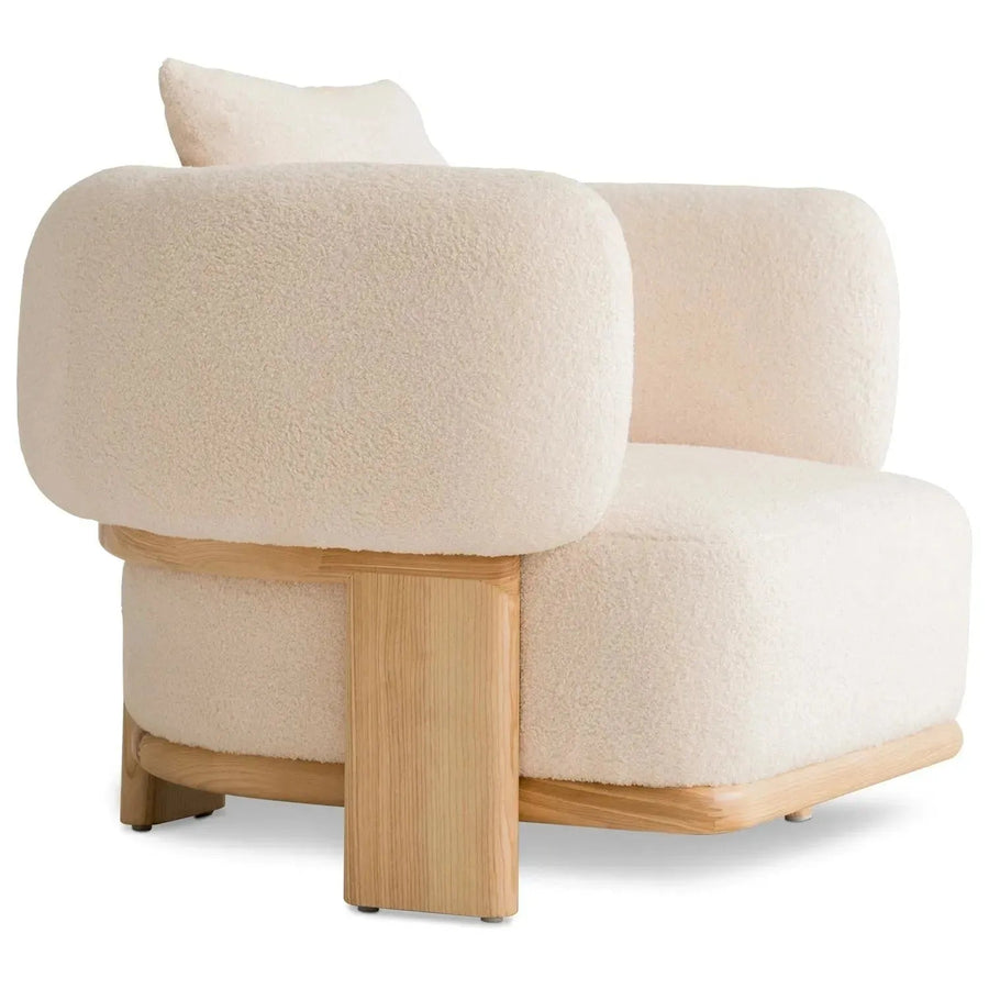 Cream boucle fabric 1 seater sofa chubby in white background.