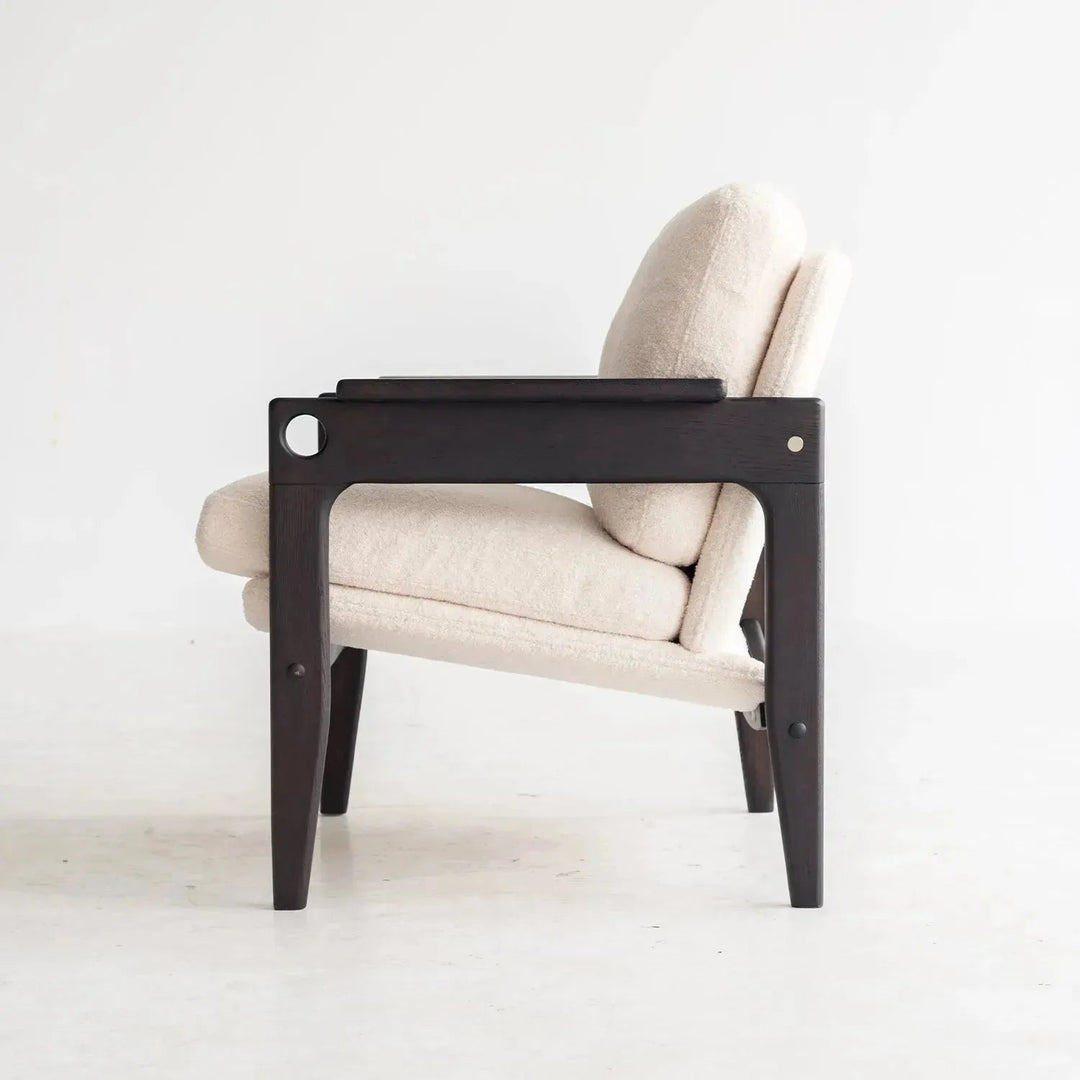 Japandi boucle fabric 1 seater sofa mview color swatches.