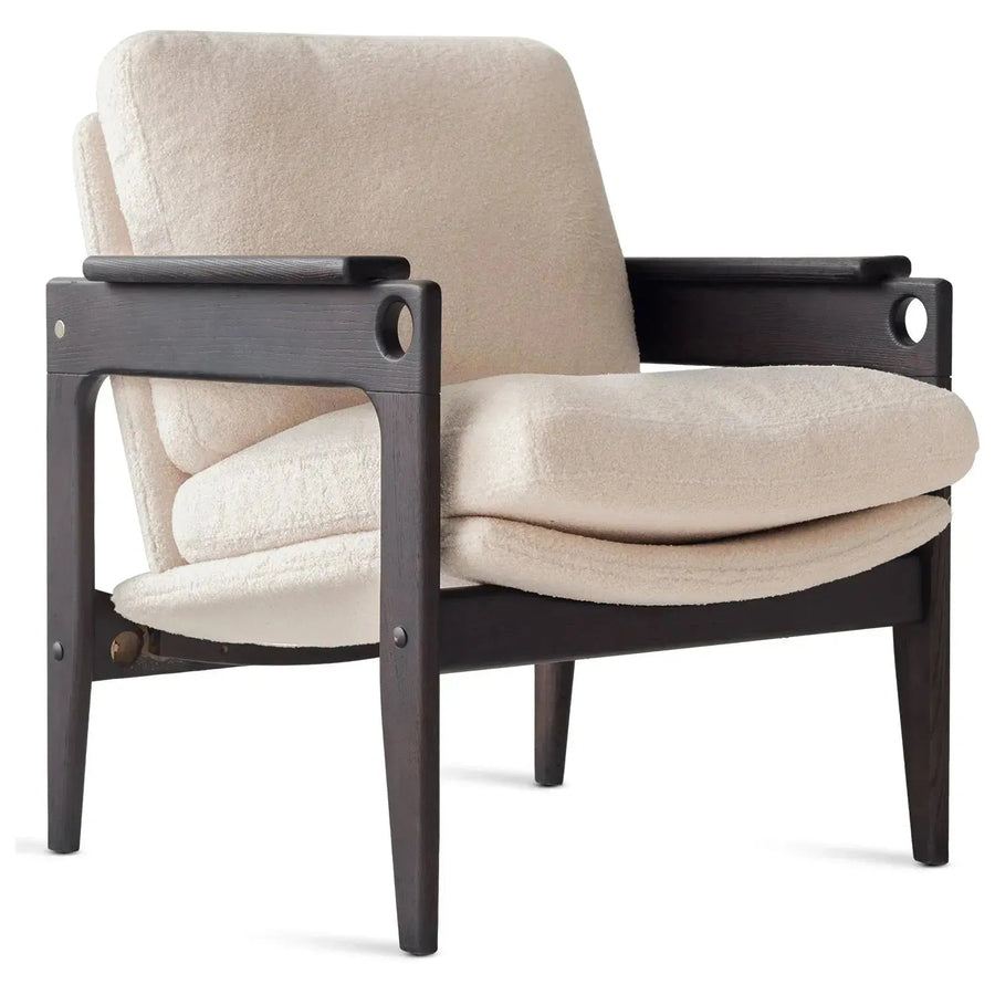 Japandi boucle fabric 1 seater sofa mview in white background.