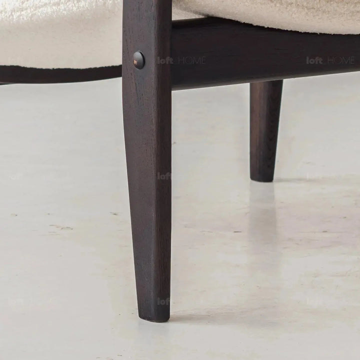 Japandi boucle fabric 1 seater sofa mview layered structure.