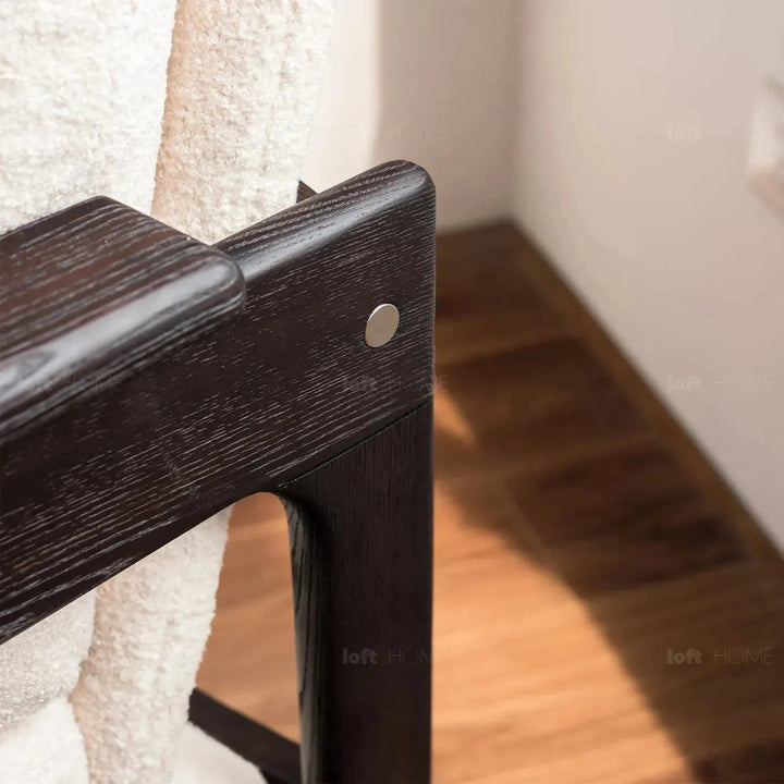 Japandi boucle fabric 1 seater sofa mview in panoramic view.