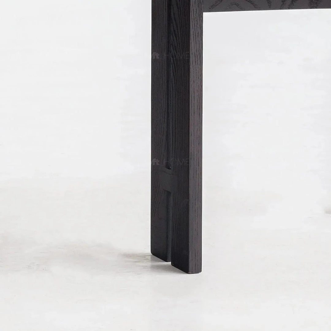 Japandi boucle fabric/leather dining chair semi circle layered structure.