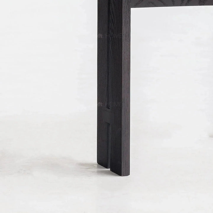 Japandi boucle fabric/leather dining chair semi circle layered structure.