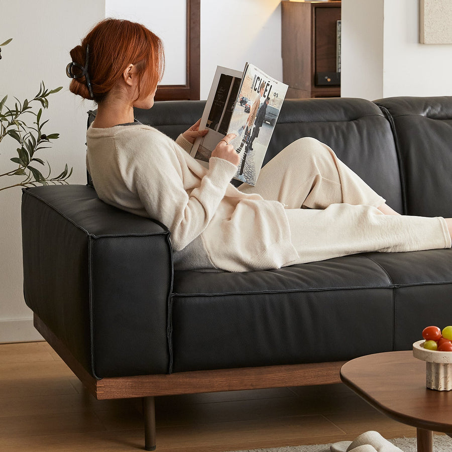 Japandi genuine leather 1 seater sofa river primary product view.