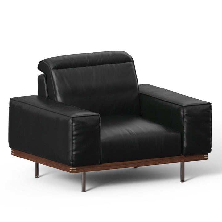 Japandi genuine leather 1 seater sofa river in white background.
