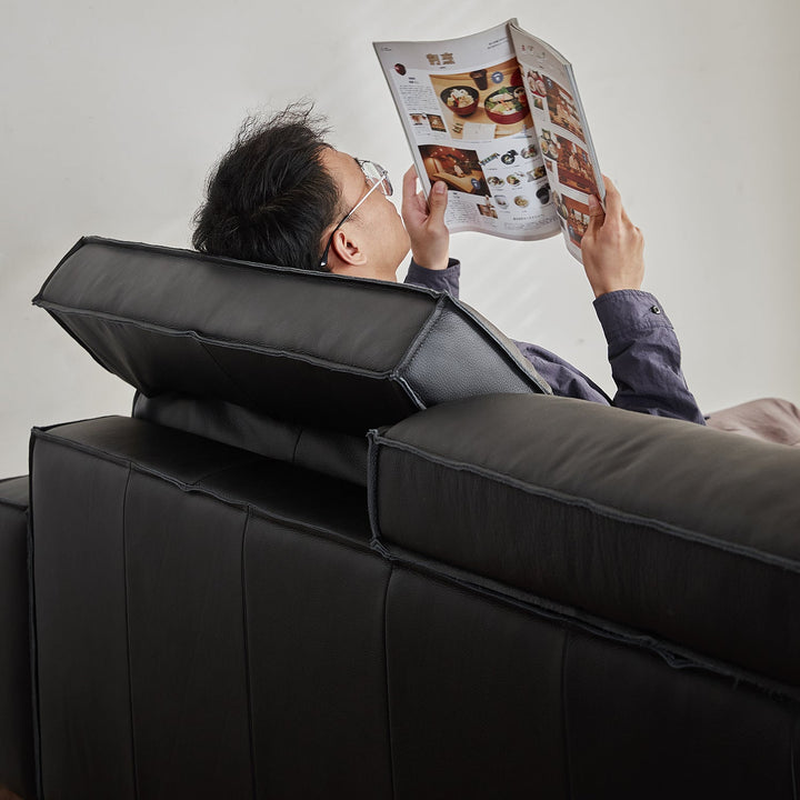 Japandi genuine leather 1 seater sofa river in close up details.