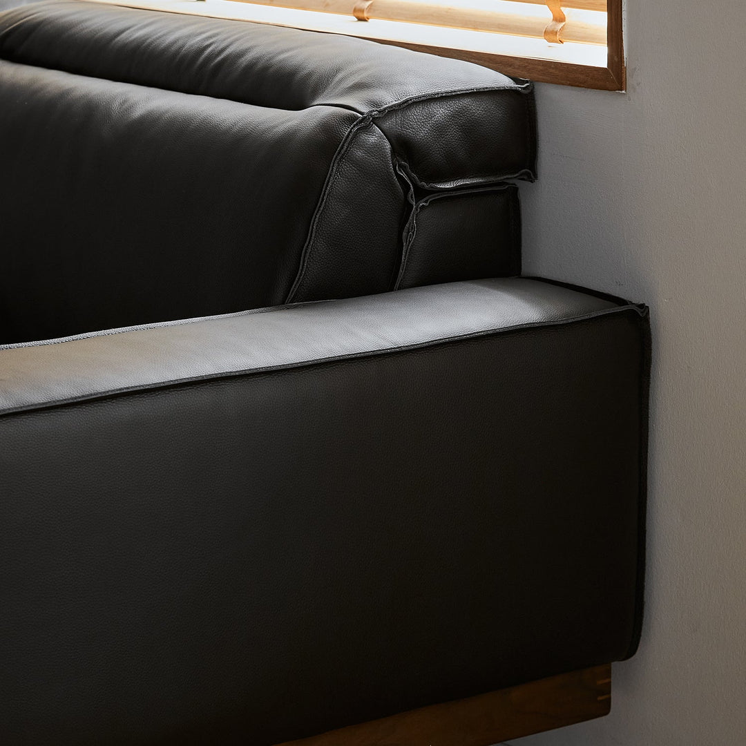 Japandi genuine leather 1 seater sofa river environmental situation.