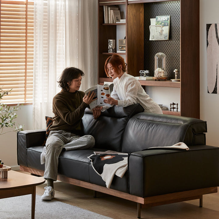 Japandi genuine leather 2 seater sofa river primary product view.