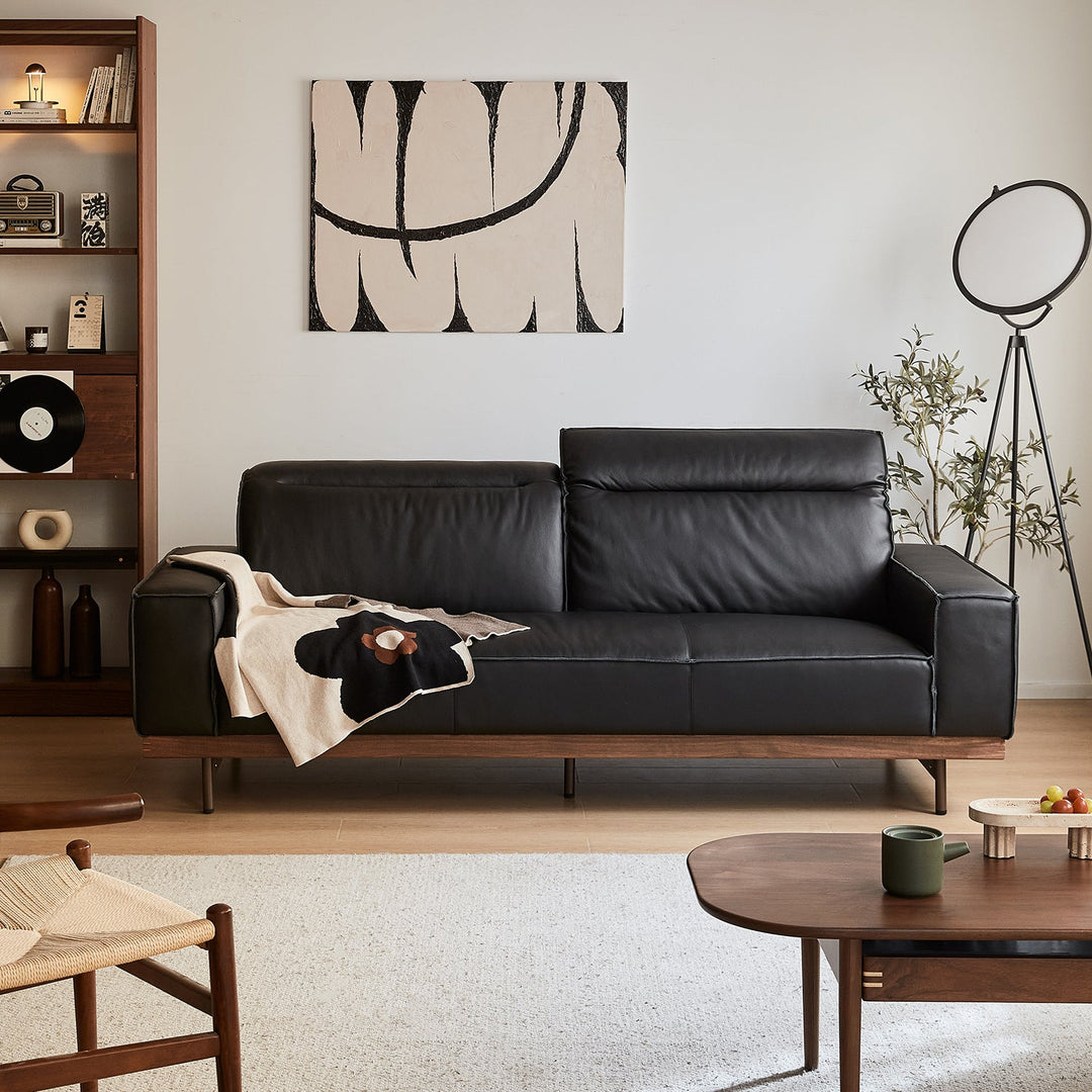 Japandi genuine leather 2 seater sofa river size charts.