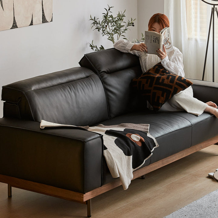 Japandi genuine leather 2 seater sofa river material variants.