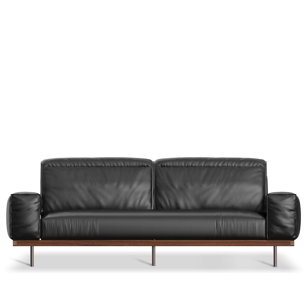 Japandi genuine leather 3 seater sofa river in white background.