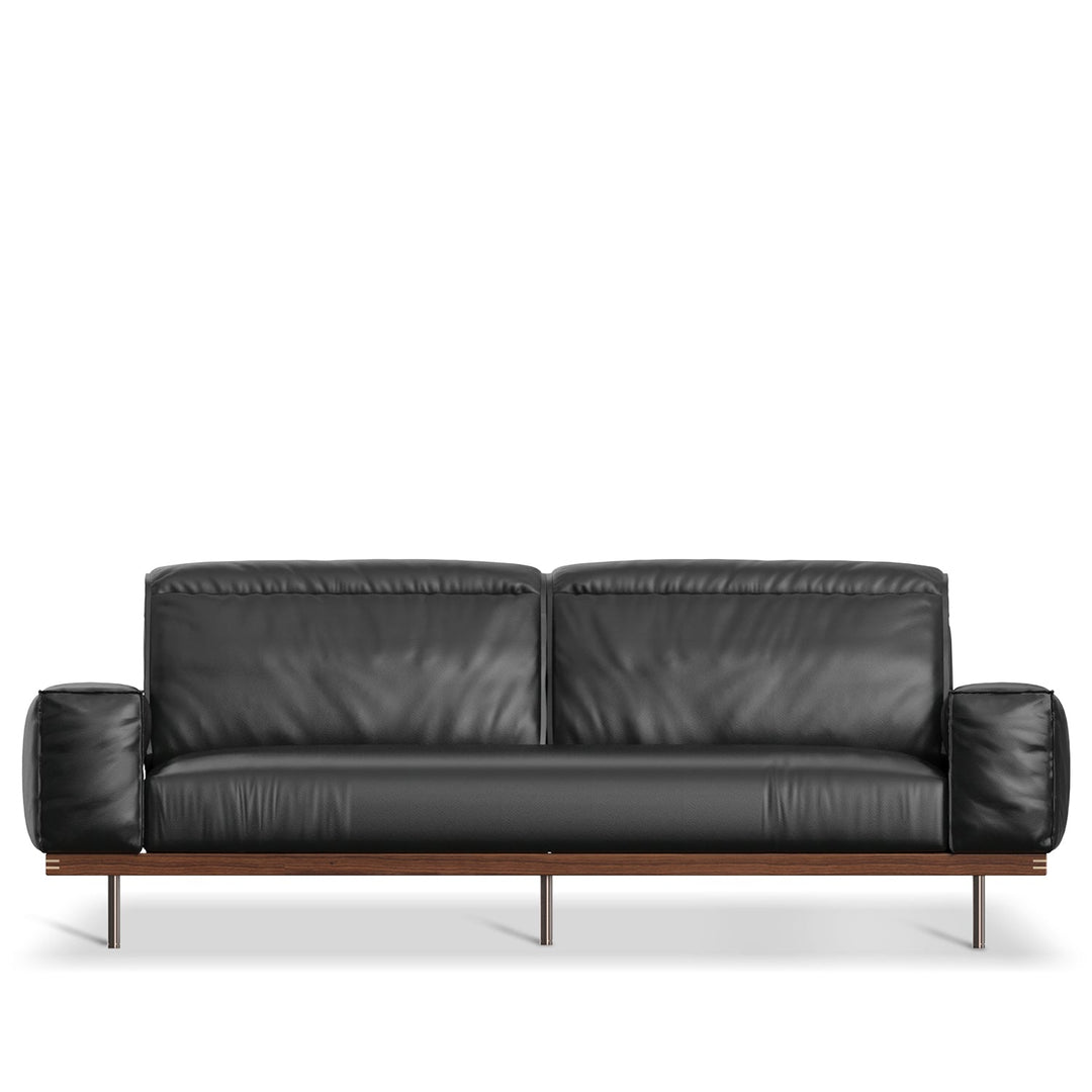 Japandi genuine leather 3 seater sofa river in white background.