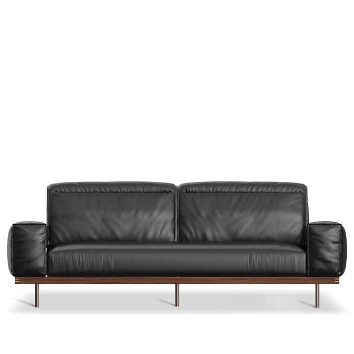 Japandi genuine leather 3 seater sofa river in white background.