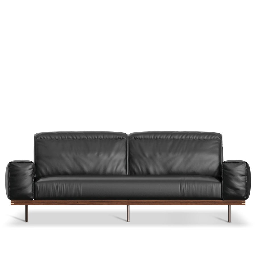 Japandi genuine leather 3 seater sofa river in white background.