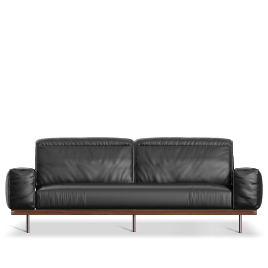 Japandi genuine leather 3 seater sofa river in white background.