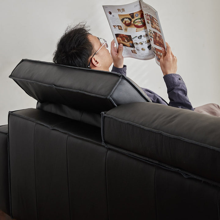 Japandi genuine leather 3 seater sofa river conceptual design.