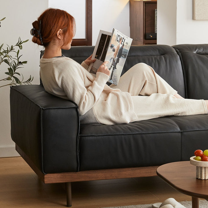 Japandi genuine leather 4 seater sofa river conceptual design.