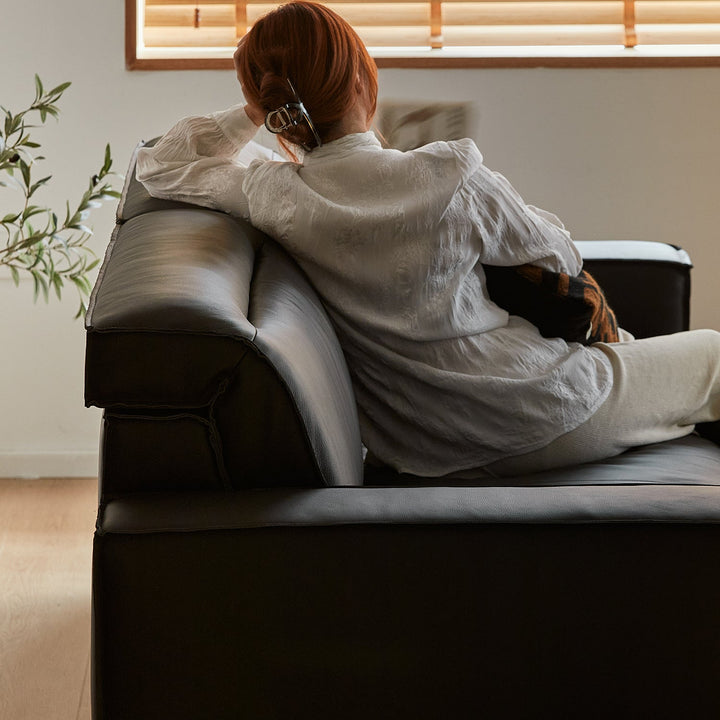 Japandi genuine leather l shape sofa 3+l  river material variants.