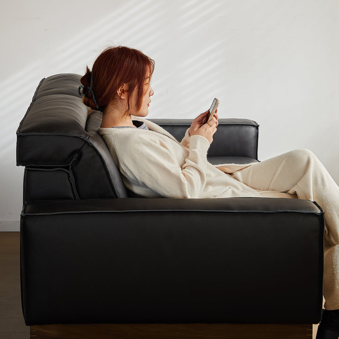 Japandi genuine leather l shape sofa 3+l  river environmental situation.