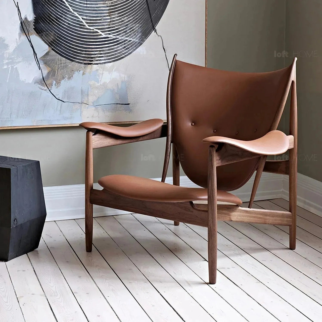 Japandi leather 1 seater sofa chieftain in still life.