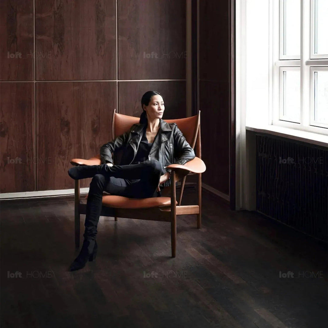 Japandi leather 1 seater sofa chieftain layered structure.