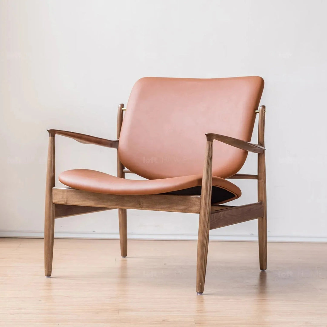 Japandi leather 1 seater sofa france with context.