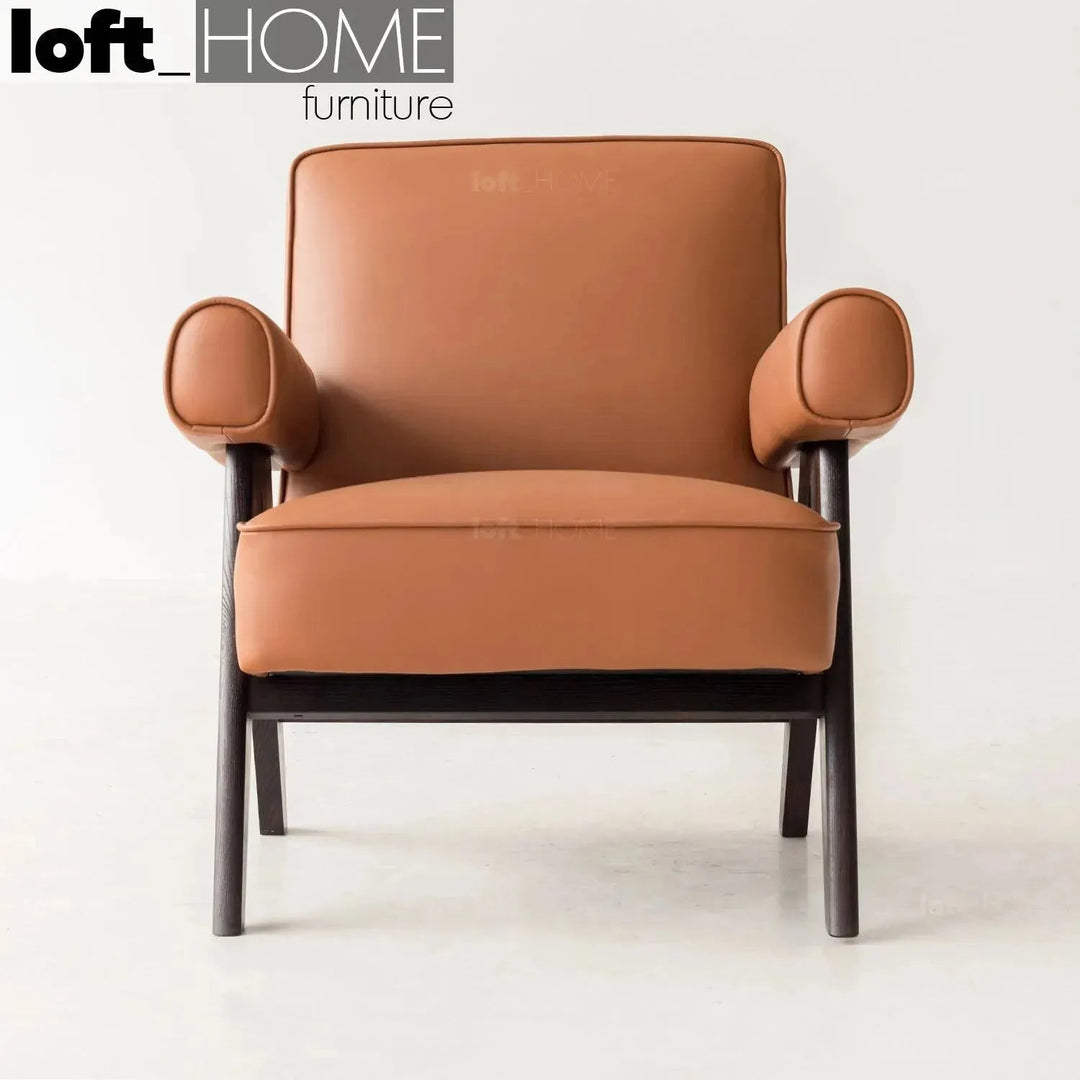 Japandi leather 1 seater sofa padded primary product view.