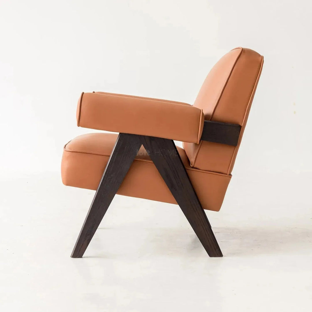 Japandi leather 1 seater sofa padded material variants.