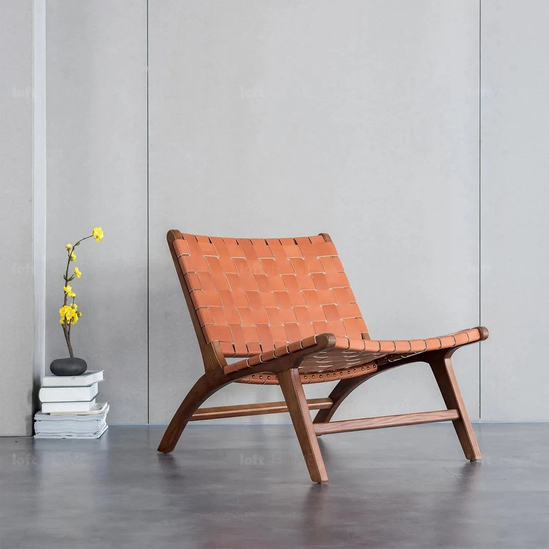 Japandi leather 1 seater sofa tanner material variants.