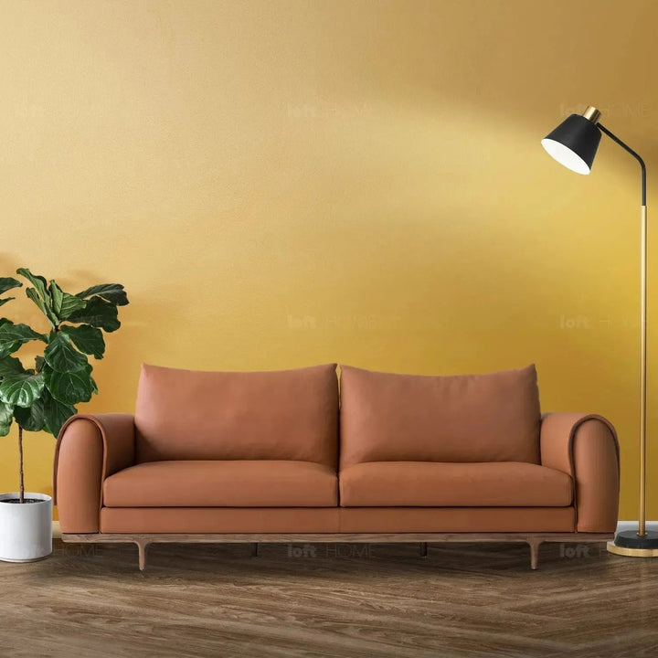 Japandi leather 3 seater sofa journey color swatches.