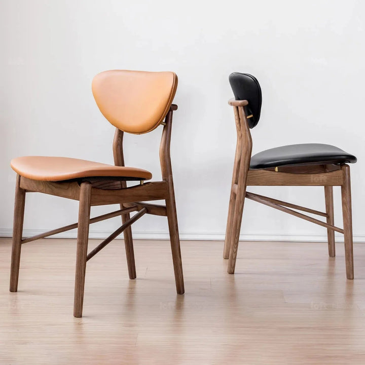 Japandi leather dining chair finn with context.