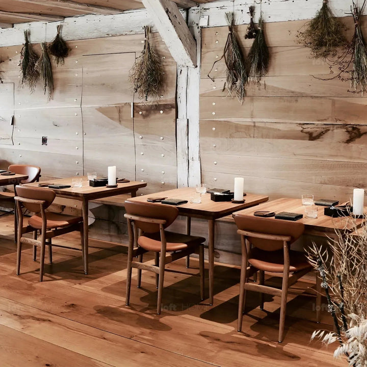 Japandi leather dining chair finn material variants.