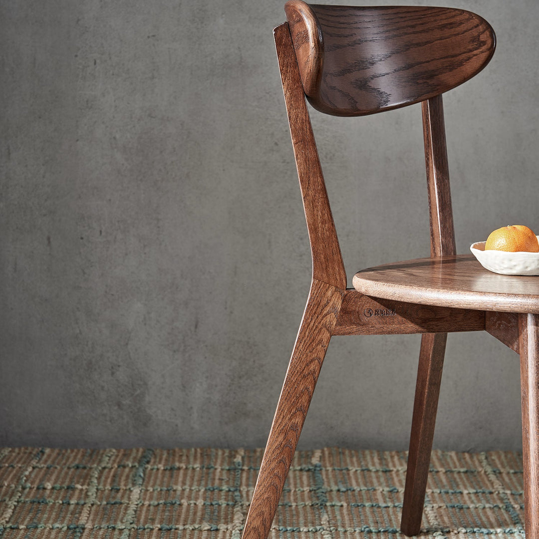 Japandi oak wood dining chair elm walnut in real life style.
