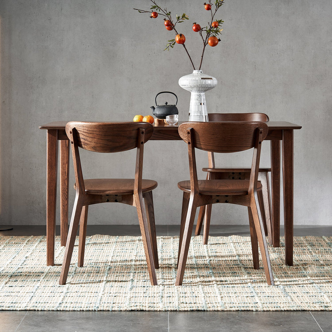 Japandi oak wood dining chair elm walnut with context.
