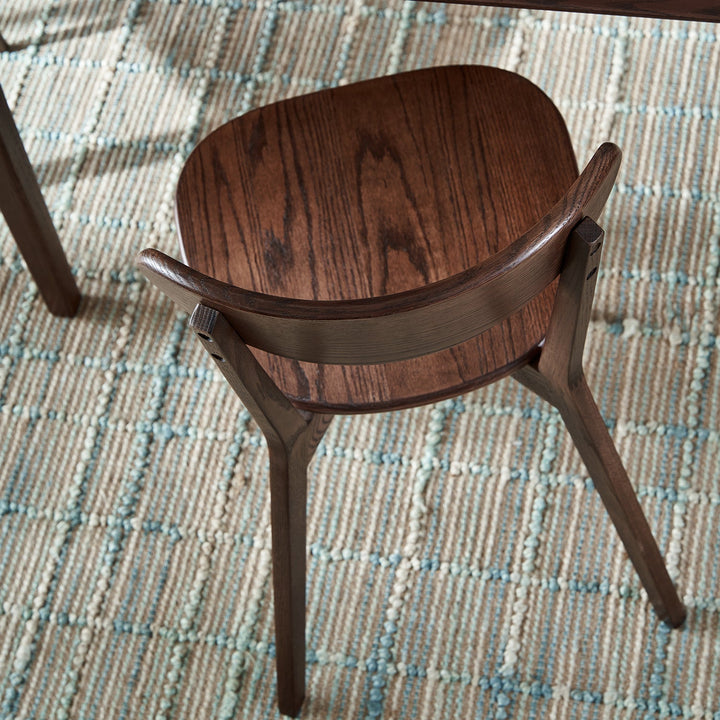 Japandi oak wood dining chair elm walnut in panoramic view.