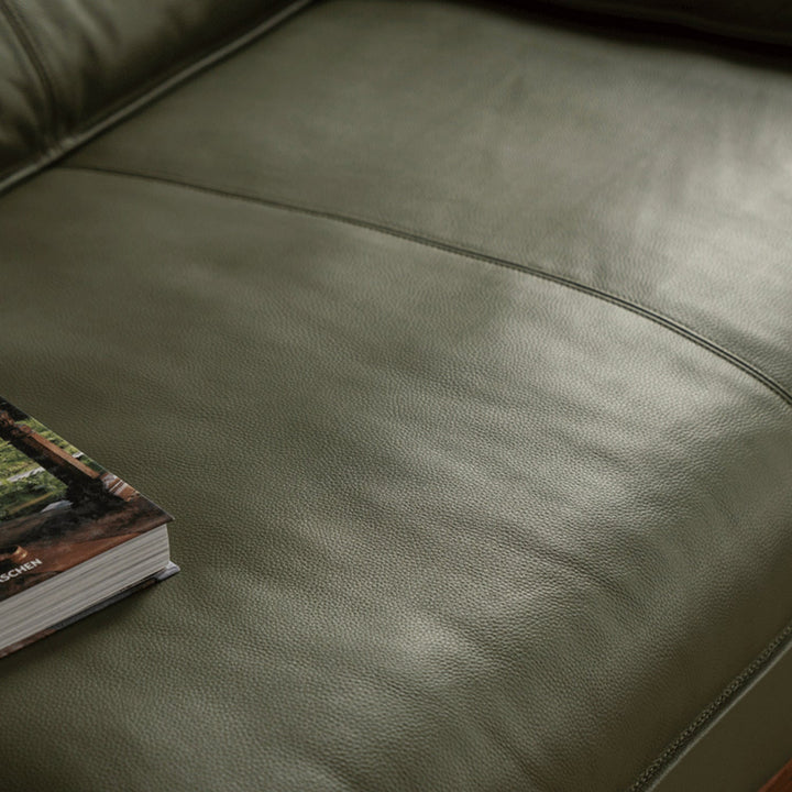 Japandi oak wood genuine leather 3 seater sofa kape environmental situation.