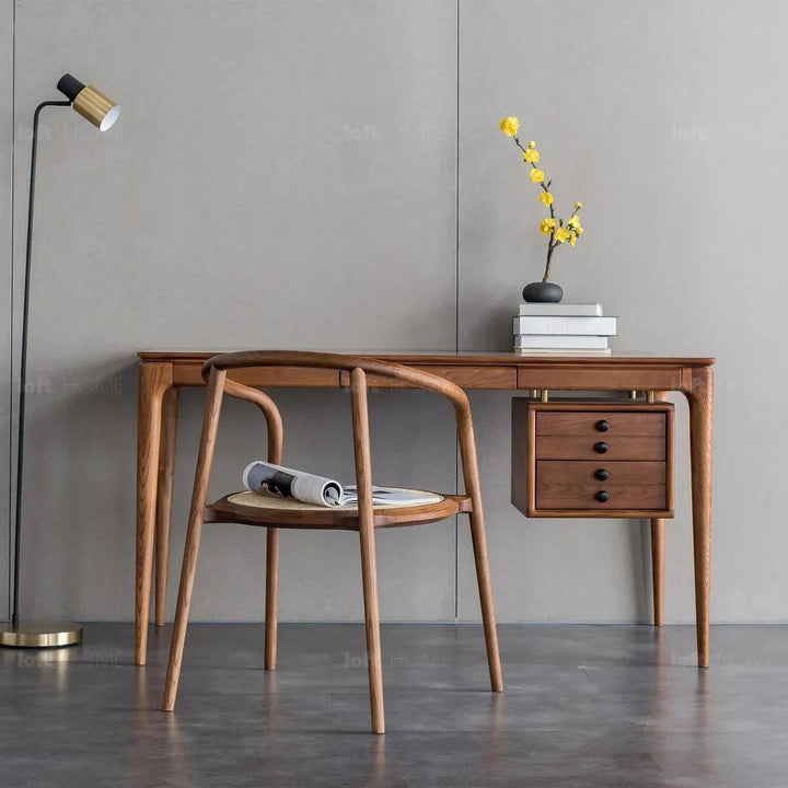 Japandi rattan dining chair circular in real life style.