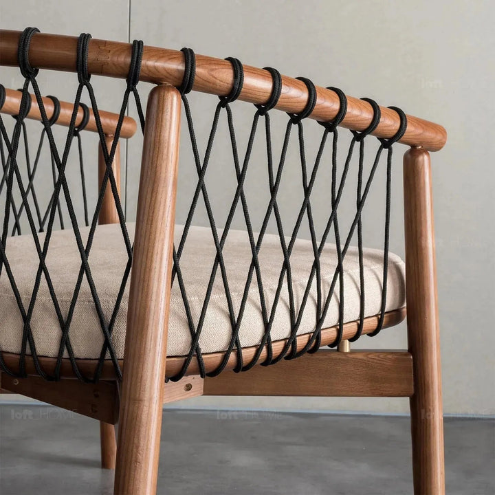 Japandi wood fabric woven rope 1 seater sofa basket situational feels.