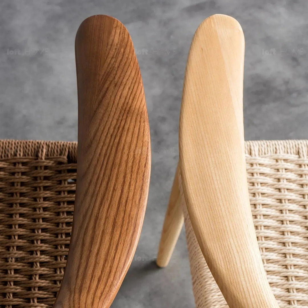 Japandi wood woven rope dining chair kennedy with context.