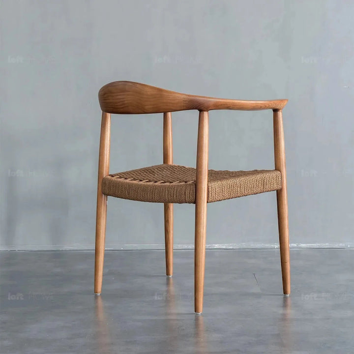 Japandi wood woven rope dining chair kennedy layered structure.