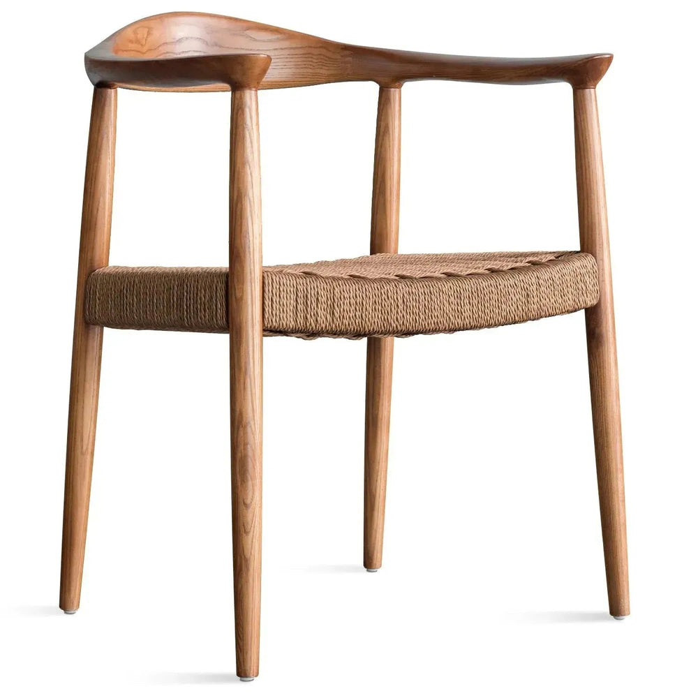 Japandi wood woven rope dining chair kennedy in white background.