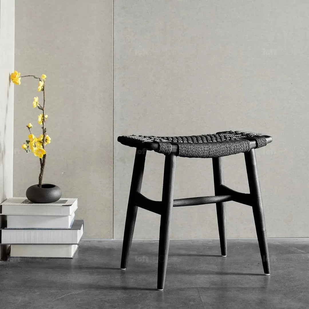 Japandi Wood Woven Rope Dining Stool WOVEN